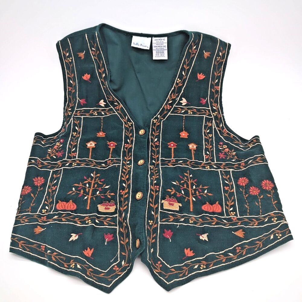 Bobbie Brooke's Women's Size Medium Corduroy Embroidered Fall Patchwork Vest